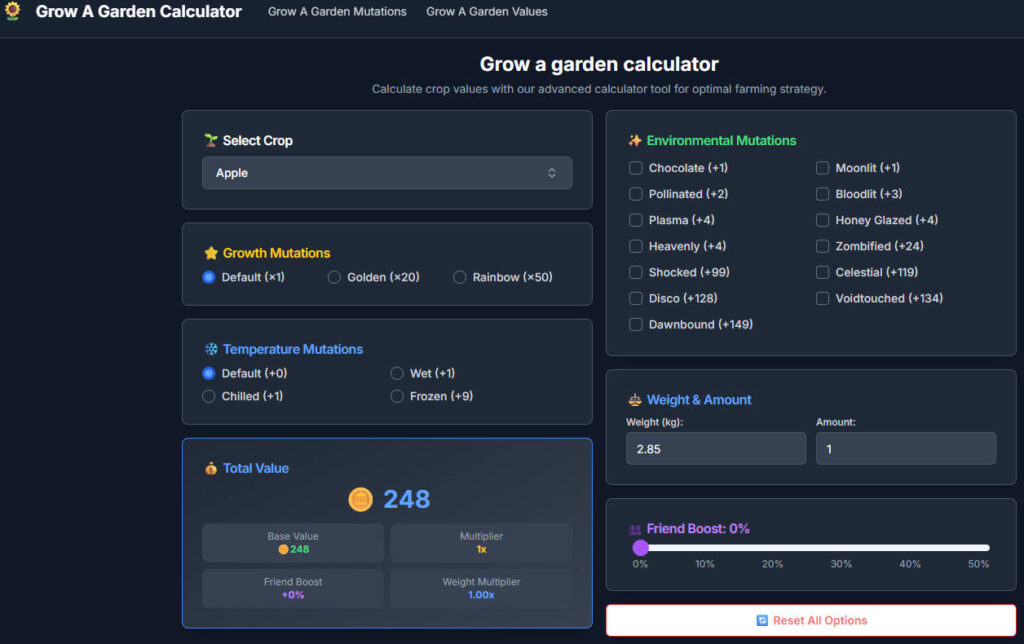 Grow A Garden Calculator - Value & Price Tool